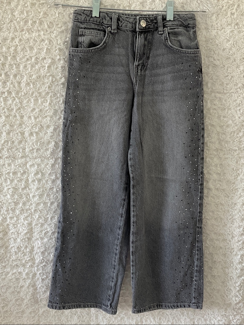 Zara Kids Black Rhinestone Wide-Leg Jeans